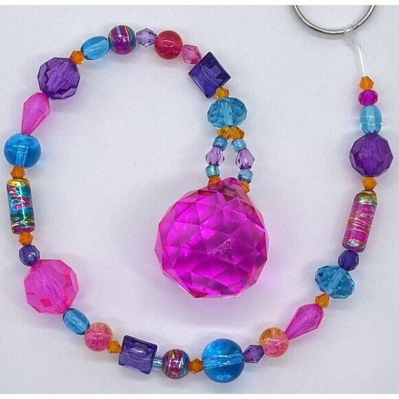 Beaded Suncatcher Pink Blue Purple Orange Crystal Prism Hanging Patio Decor - Picture 8 of 9
